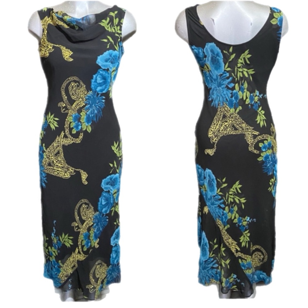 Y2K Eva Blue Fairy Floral Maxi Dress Sleeveless Resortwear Sz 8 M Wedding-Guest
